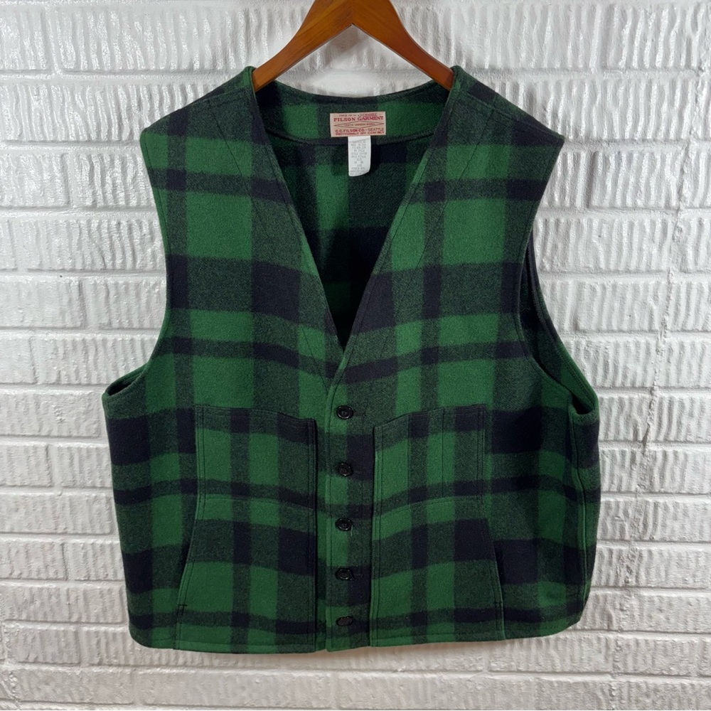 Filson Mackinaw Wool Vest‎ Green Plaid Vintage 54